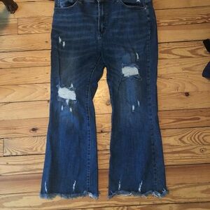 Judy Blue Distressed Flare Jeans - Dark Blue